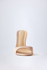 Almond-Toe Heeled Mules in Patent Pink