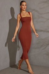 Square Neck Midi Dress in Brick