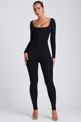 Modal Scoop-Neck Cross-Back Jumpsuit in Black