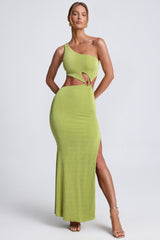 Hardware Detail One-Shoulder Maxi Dress in Olive Green