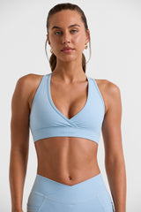 Cut Out Back Sports Bra in Ice Blue