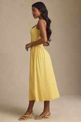 Low-Back A-Line Midaxi Dress in Pastel Yellow