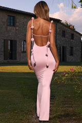 Slinky Jersey Floral-Appliqué Gown in Blush