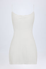 Pointelle Ruched A-Line Mini Dress in White