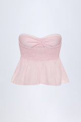 Tie-Front Strapless Cotton-Poplin Crop Top in Pink & White Stripe