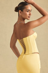Full-Length Lace-Up Corset Top in Pastel Yellow