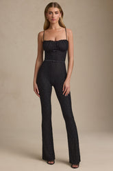 Bow-Detail Lace Flared Jumpsuit in Black