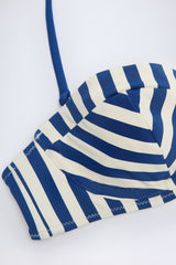 Underwired Halterneck Balconette Bikini Top in Marine Blue Stripe