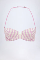 Underwired Halterneck Balconette Bikini Top in Mauve Stripe