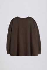 Acid Wash Long-Sleeve Oversized T-Shirt in Brown