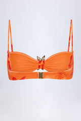 Hardware-Detail Halterneck Bikini Top in Orange Orchid Print