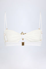 Hardware-Detail Halterneck Bikini Top in White