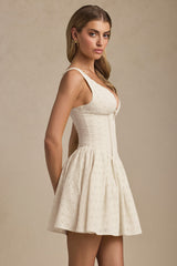 Broderie Anglaise Bow-Detail A-Line Mini Dress in Ivory