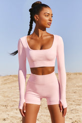 Accomplish Seamless Long Sleeve Crop Top in Pink