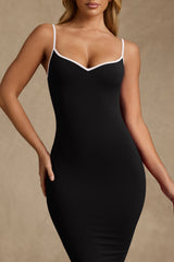 Modal Contrast-Trim Backless Midaxi Dress in Black