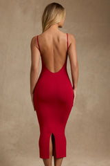 Modal Contrast-Trim Backless Midaxi Dress in Red