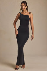 Ruched Backless Maxi Dress in Black
