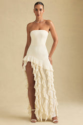 Ruffle-Trim Strapless Gown in Ivory