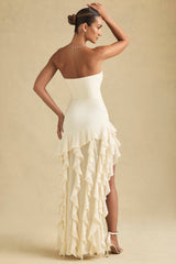 Ruffle-Trim Strapless Gown in Ivory