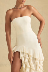 Ruffle-Trim Strapless Gown in Ivory