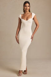 Modal Sweetheart-Neck Cap-Sleeve Midaxi Dress in Ivory