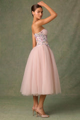 Embellished Lace-Up Cupless Corset in Floral Pink