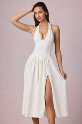 Broderie Anglaise Halterneck Midaxi Dress in White