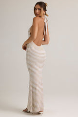 Modal Backless Halterneck Maxi Dress in Pink & Yellow Stripe