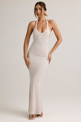 Modal Backless Halterneck Maxi Dress in Pink & Yellow Stripe