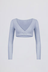Brushed Jersey Wrap Crop Top in Soft Blue