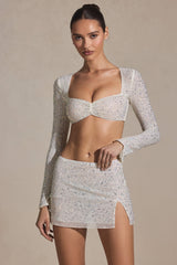 Embellished Micro Mini Skirt in White