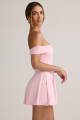 Modal Off-Shoulder A-Line Mini Dress in Baby Pink