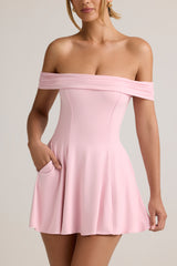 Modal Off-Shoulder A-Line Mini Dress in Baby Pink