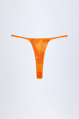 Embellished Thong Bikini Bottoms in Orange Tropical Hotfix