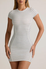 Modal Short-Sleeve Bodycon Mini Dress in Blue & Yellow Stripe