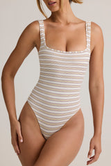 Modal Square-Neck Bodysuit in Pink & Yellow Stripe