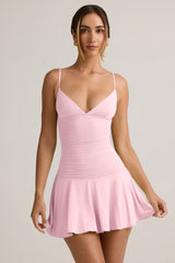 Modal Ruched A-Line Mini Dress in Baby Pink