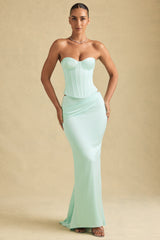 Draped Low-Rise Maxi Skirt in Mint