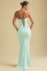 Draped Low-Rise Maxi Skirt in Mint