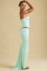 Draped Low-Rise Maxi Skirt in Mint