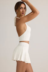 Modal Ruched Low-Rise Mini Skort in White