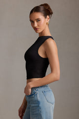 Asymmetric Ruched Tank Top in Black