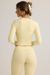 Modal Ribbed Cropped Cardigan in Buttercream Yellow