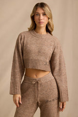 Cropped Knit Jumper in Brown Marl