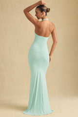 Ruched Backless Halterneck Gown in Mint