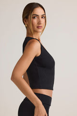 Modal Ribbed Button-Up Vest Top in Black