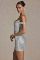 Embellished Off-Shoulder Mini Dress in White