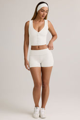 Modal Ribbed Mid-Rise Foldover Shorts in White