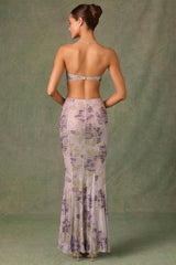 Embellished Cut-Out Fishtail Maxi Dress in Lilac