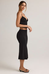 Modal Ruched Mid-Rise Midaxi Skirt in Black